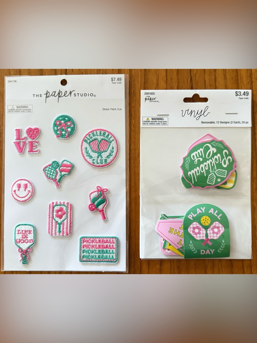 Pink & Teal Pickleball Patch Sticker Set